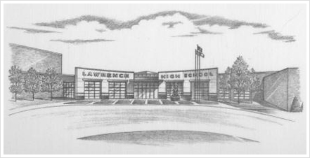 Drawing of the outside of Lawrence High School